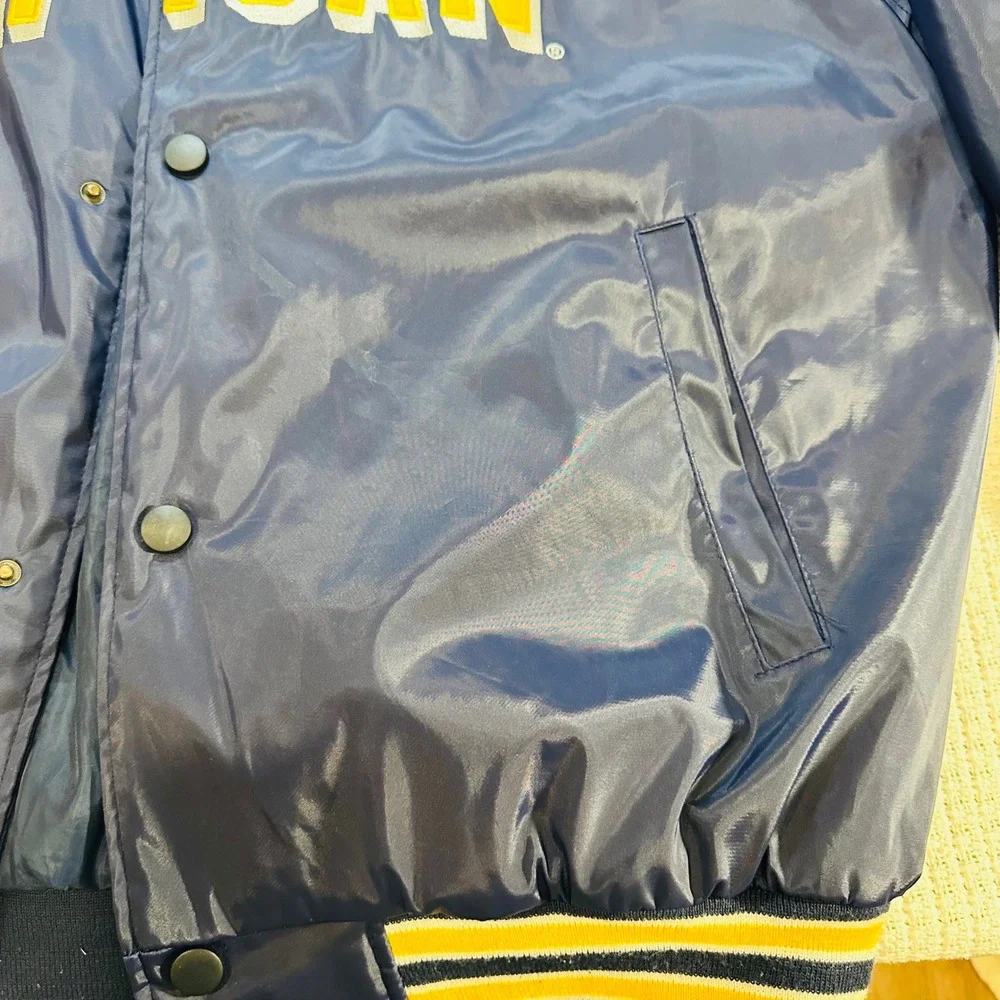 Vintage Steve Barrys Michigan Wolverines Satin Bomber Varsity Jacket Mens XL Y2K